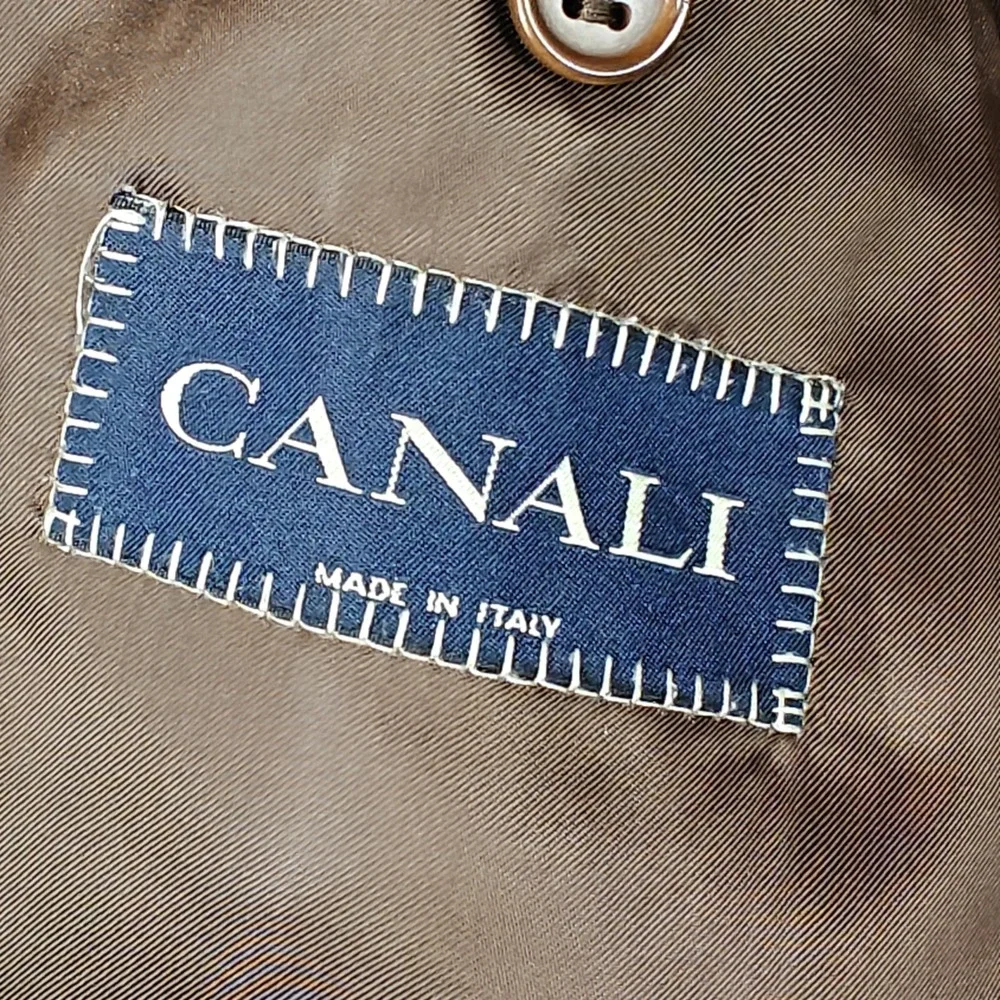 Canali Blazer Mens 44 Brown Micro Check Two Button Wool Sport Coat Italy